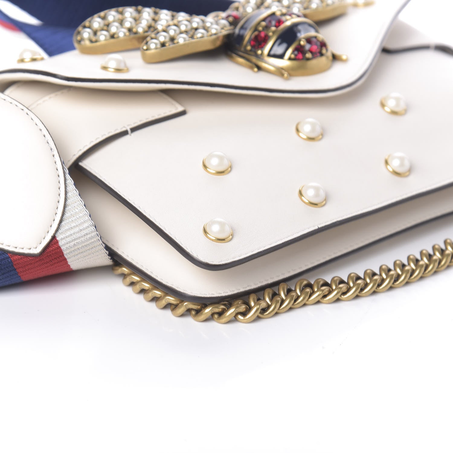 Gucci Nappa Pearl Studded Mini Queen Margaret Broadway Shoulder Bag Mystic White 9 of 10