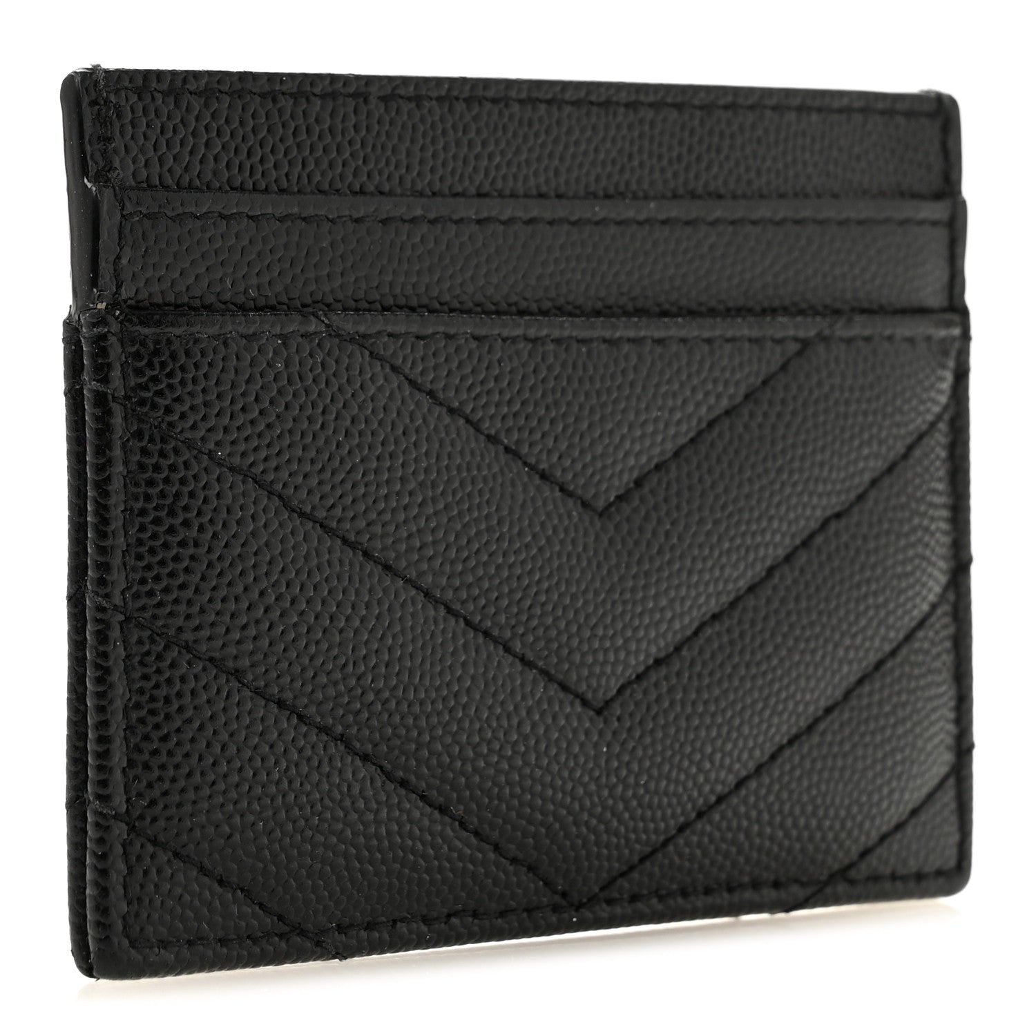 Saint Laurent Grain De Poudre Matelasse Chevron Monogram Credit Card Case Black 3 of 11