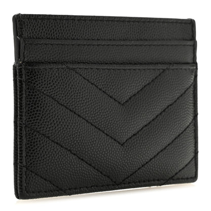Saint Laurent Grain De Poudre Matelasse Chevron Monogram Credit Card Case Black 3 of 11