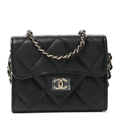 Chanel Caviar Quilted Flap Card Holder On Chain Black 1 of 11