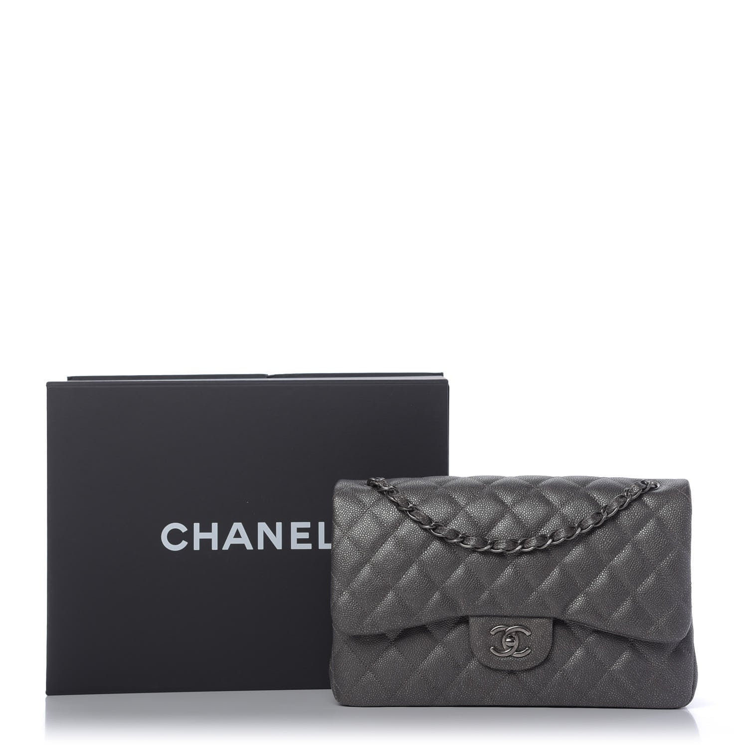 Chanel Metallic Caviar Quilted Jumbo Double Flap Dark Silver 11 of 11