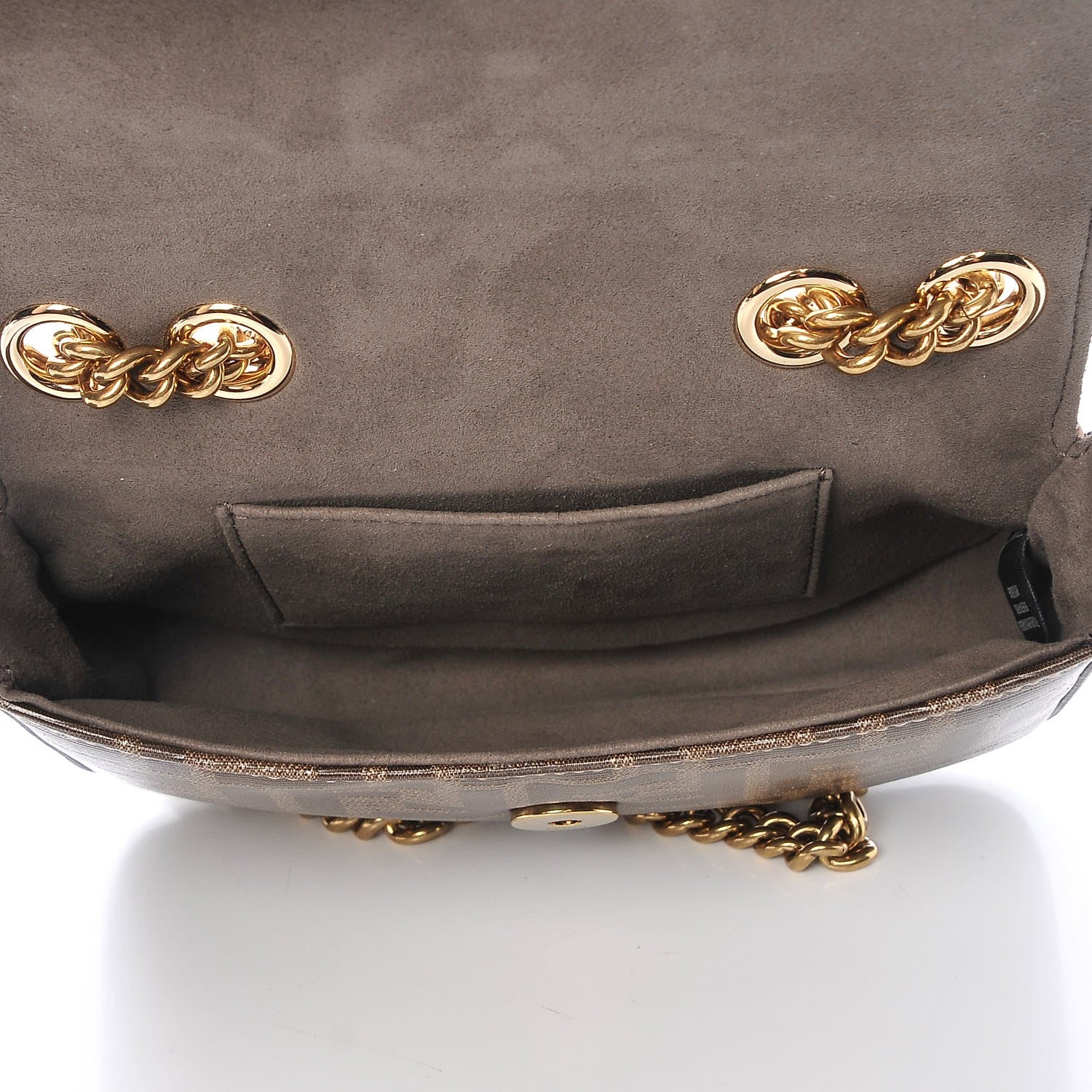 Fendi Glazed Fabric Vitello Century FF 1974 Stamp Patch Mini Double F Crossbody Bag Mogano Panna Plaster 6 of 9