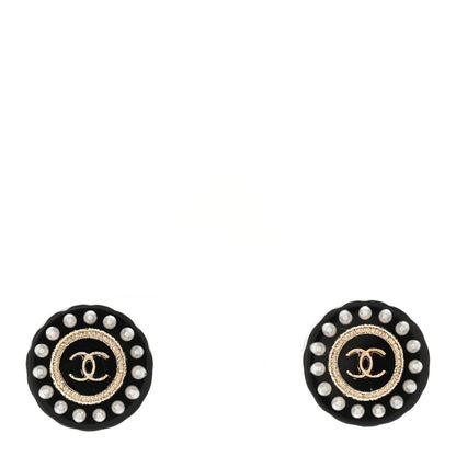 Chanel Resin Pearl CC Round Earrings Black Gold 1 of 5