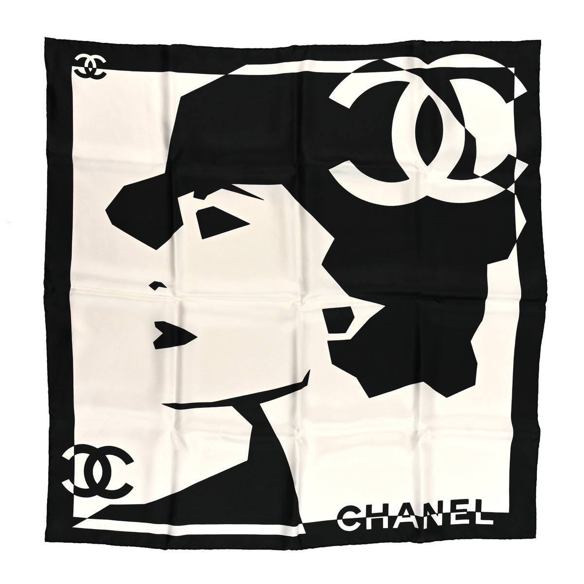 Silk Coco CC Square Scarf Black Ivory
