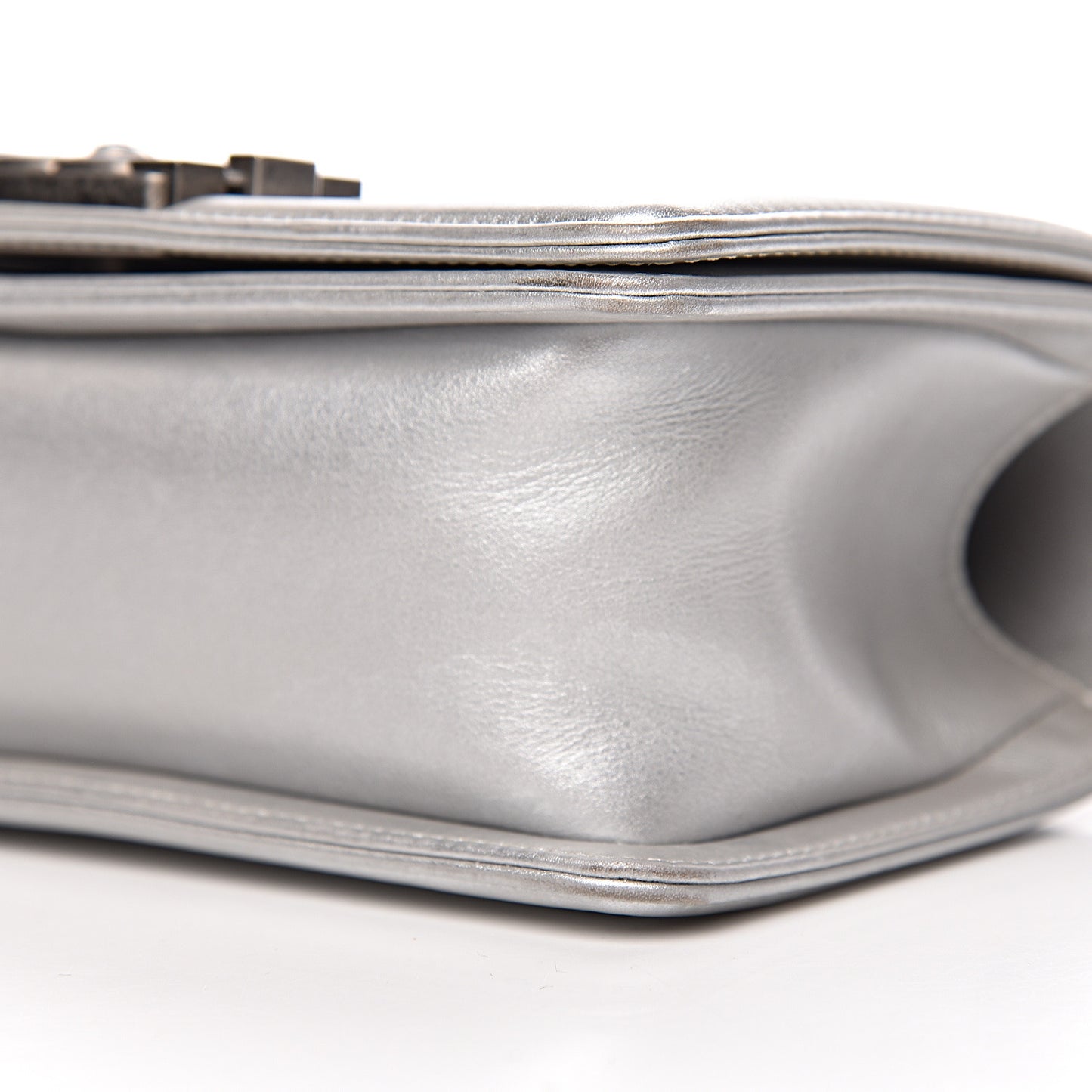 Metallic Calfskin Quilted Small Boy Flap Silver