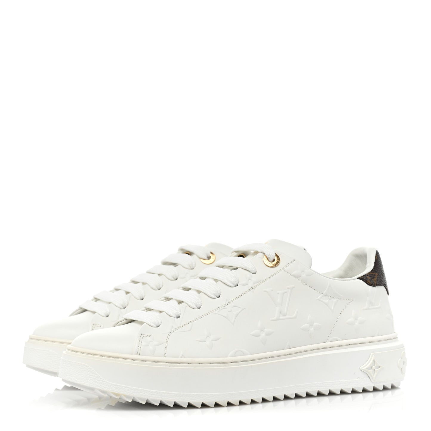Lambskin Embossed Monogram Time Out Sneakers 38 White