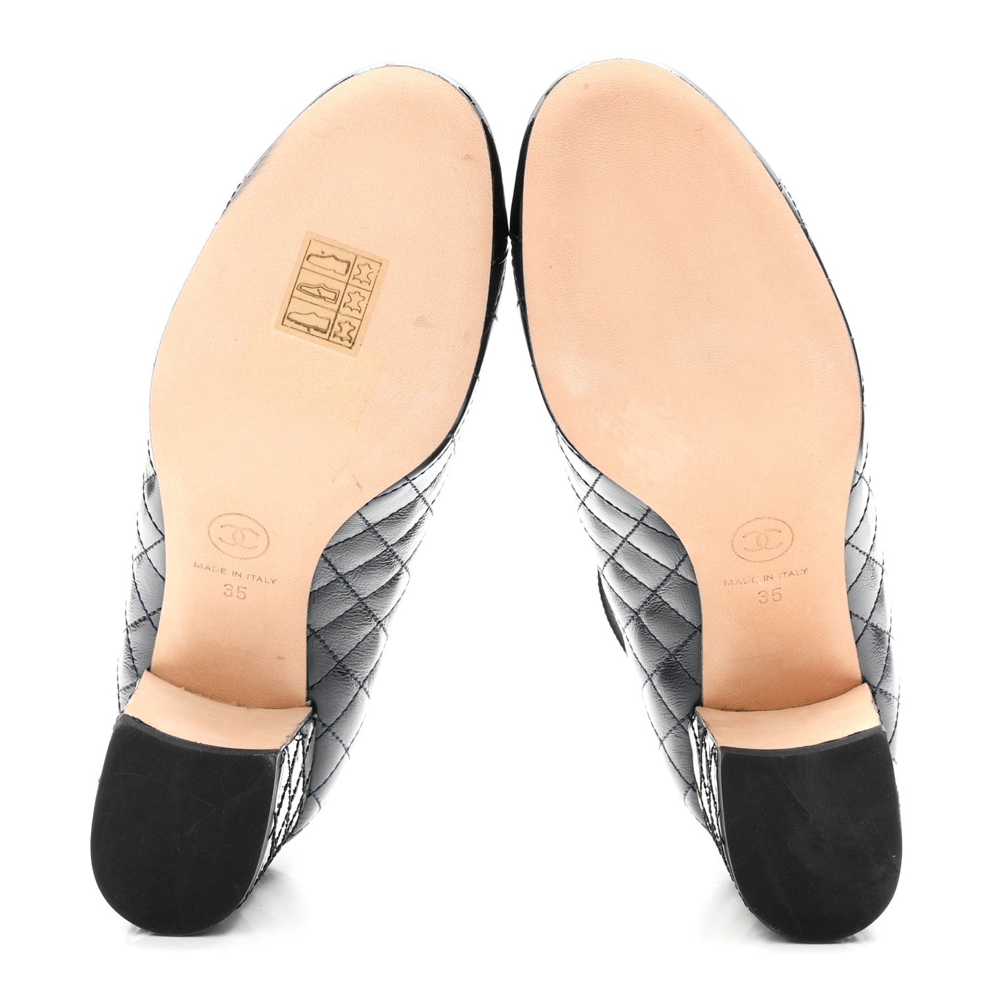 Patent Calfskin Quilted CC Cap Toe Pumps 35 Navy Black