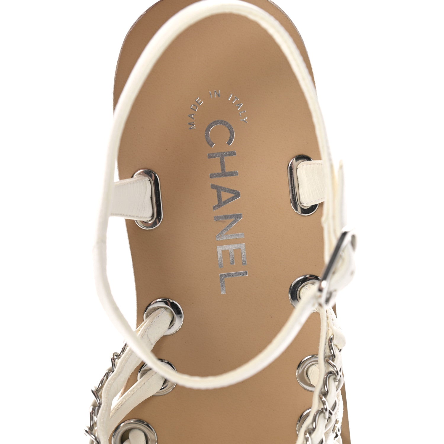 Chanel Calfskin Chain CC Sandals 39 White 8 of 10