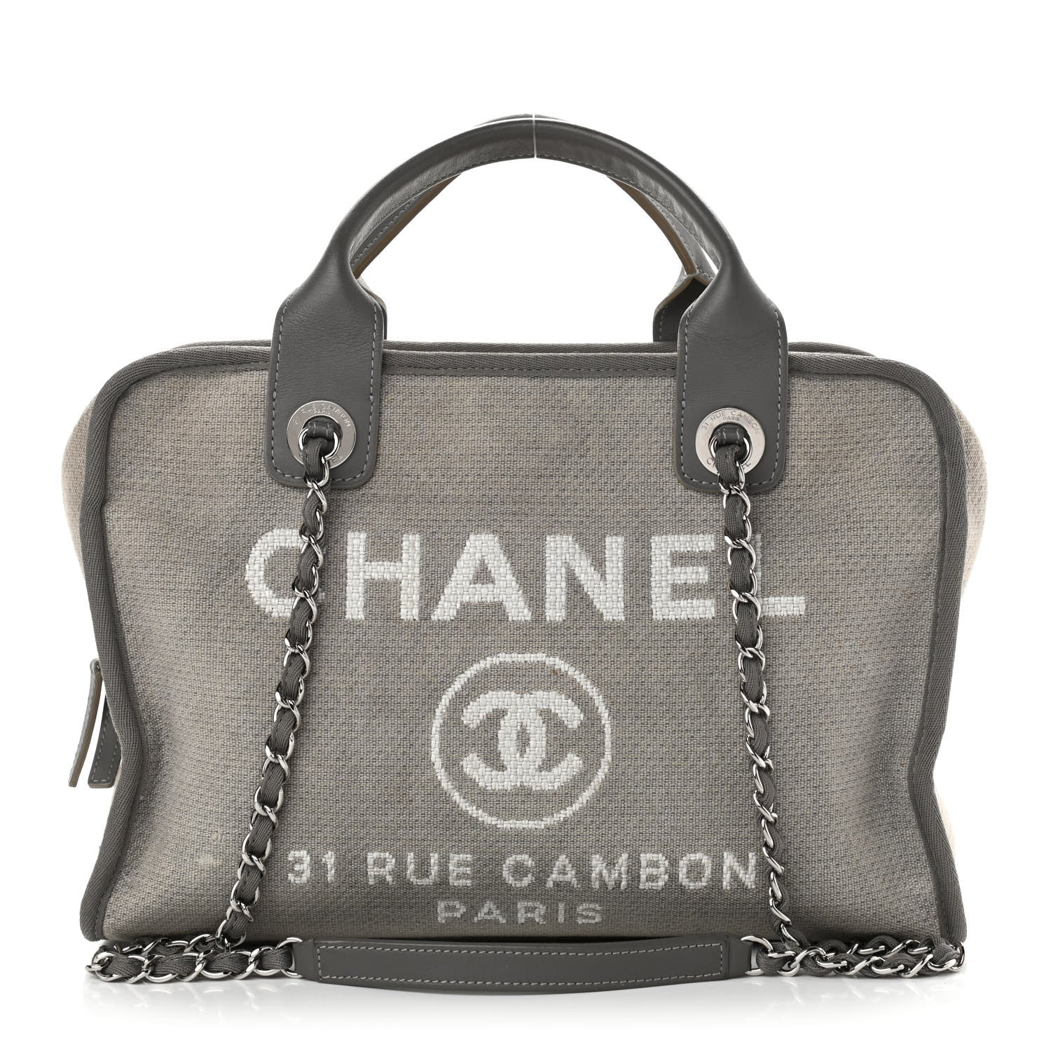 Chanel Canvas Deauville Bowling Bag Grey 1 of 19