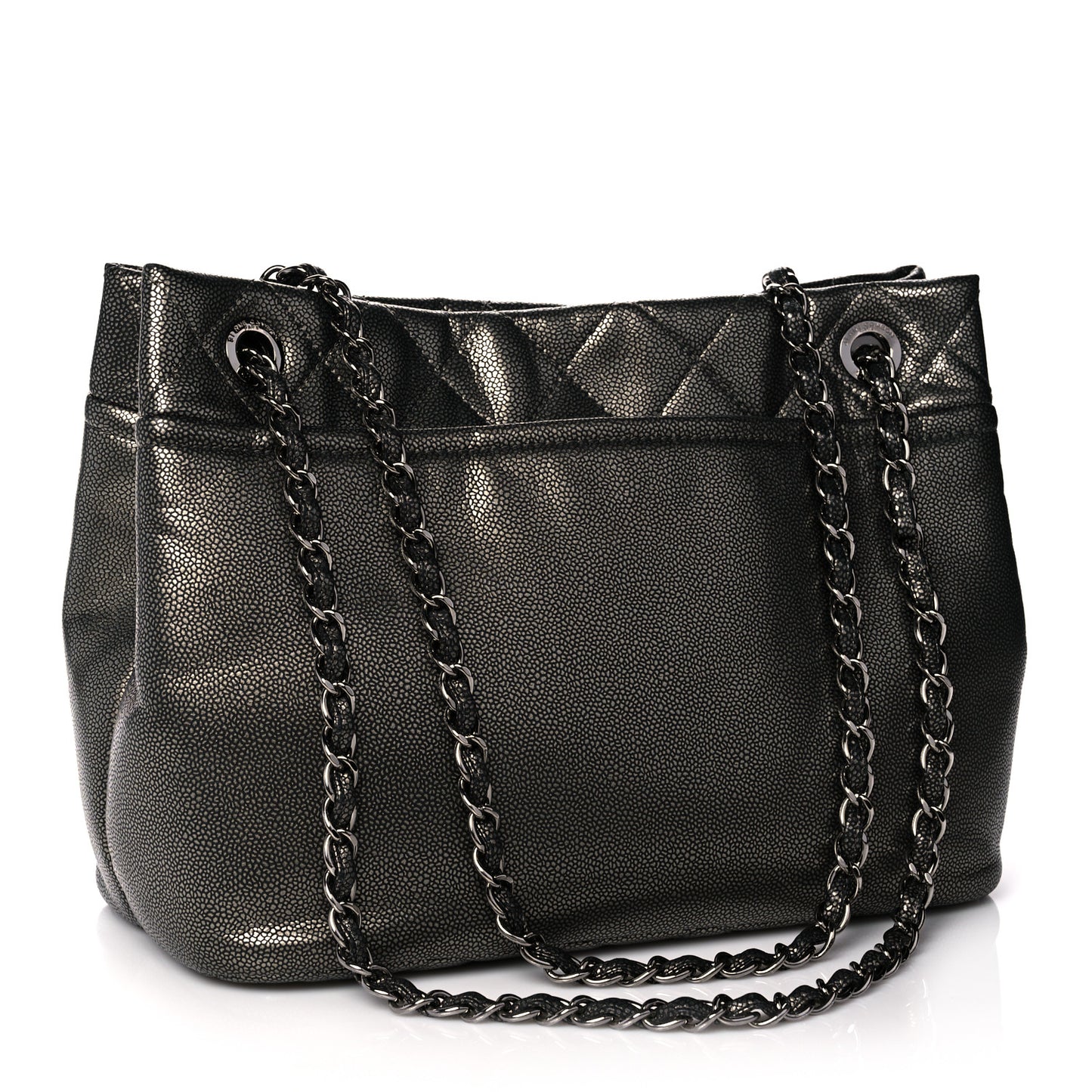 Metallic Caviar Quilted CC Timeless Tote Dark Silver