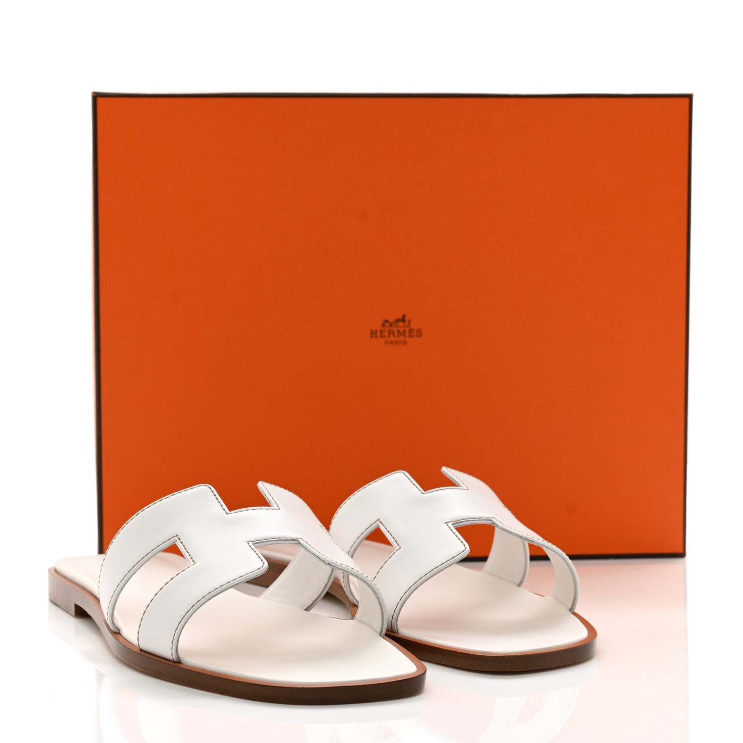 Hermes Box Calfskin Oran Sandals 38 White 9 of 9