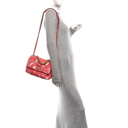 Chanel Sequin Quilted Medium Chanel 19 Flap Coral 2 of 10