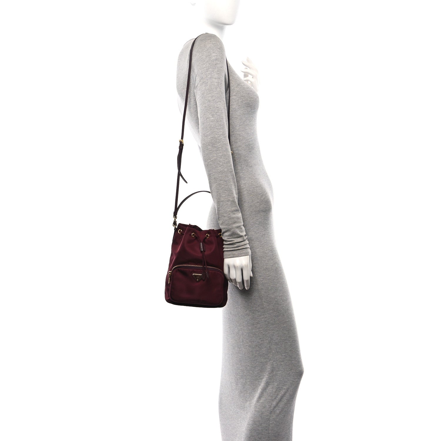 Prada Re-Nylon Saffiano Duet Bucket Crossbody Bag Bordeaux 2 of 10