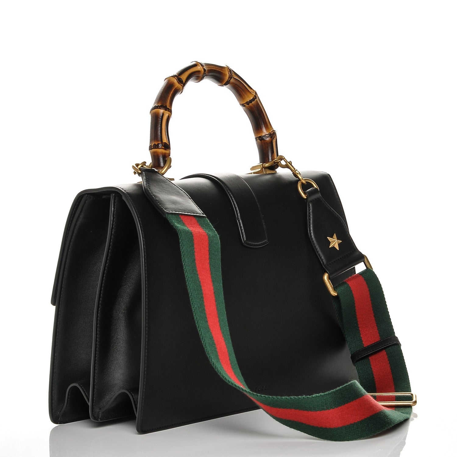 Gucci Moon Calfskin Web Large Dionysus Bamboo Top Handle Bag Black 4 of 8