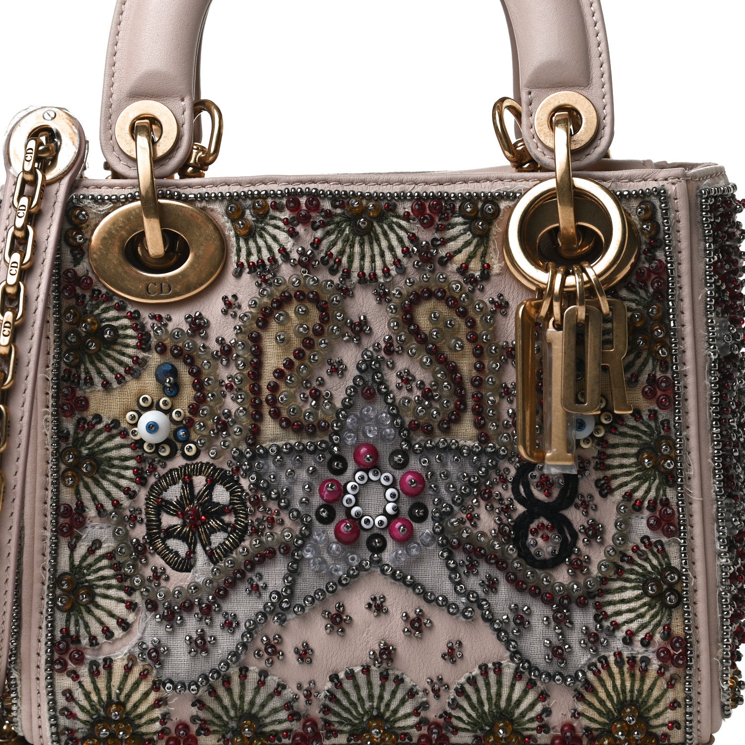 Christian Dior Calfskin Beaded Mini Lady Dior Beige Multicolor 7 of 14