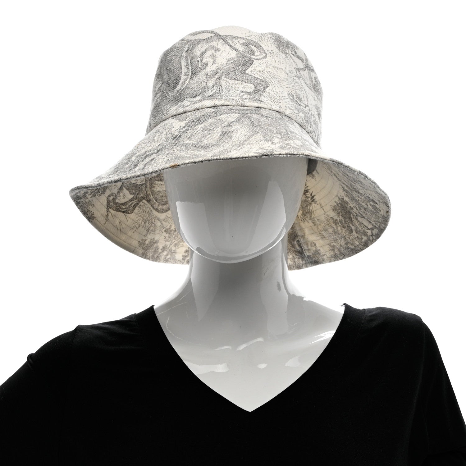 Christian Dior Cotton Dioriviera Toile De Jouy Bob Brim Bucket Hat 58 Gray 2 of 12
