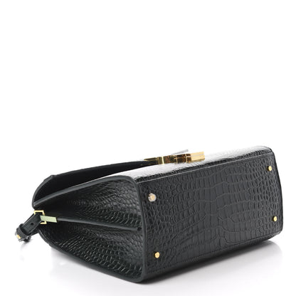 Saint Laurent Calfskin Crocodile Embossed Medium Classic Monogram Cassandra Top Handle Green 4 of 11