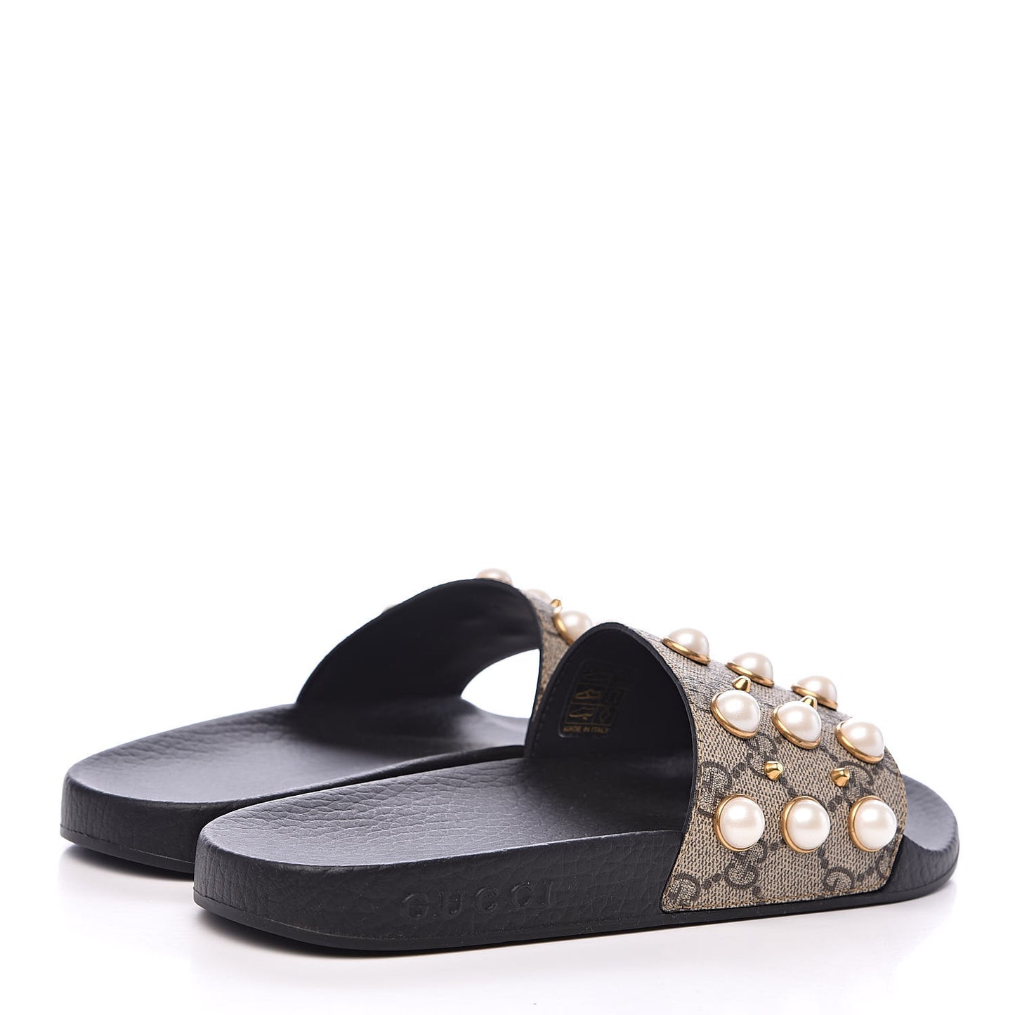 GG Supreme Monogram Pearls Slide Sandals 36 Beige