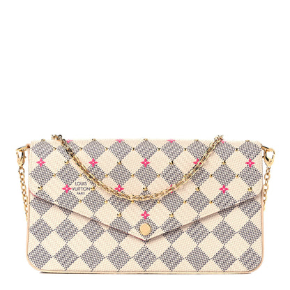 Louis Vuitton Damier Azur Studded Pochette Felicie Chain Wallet Fuchsia 1 of 9