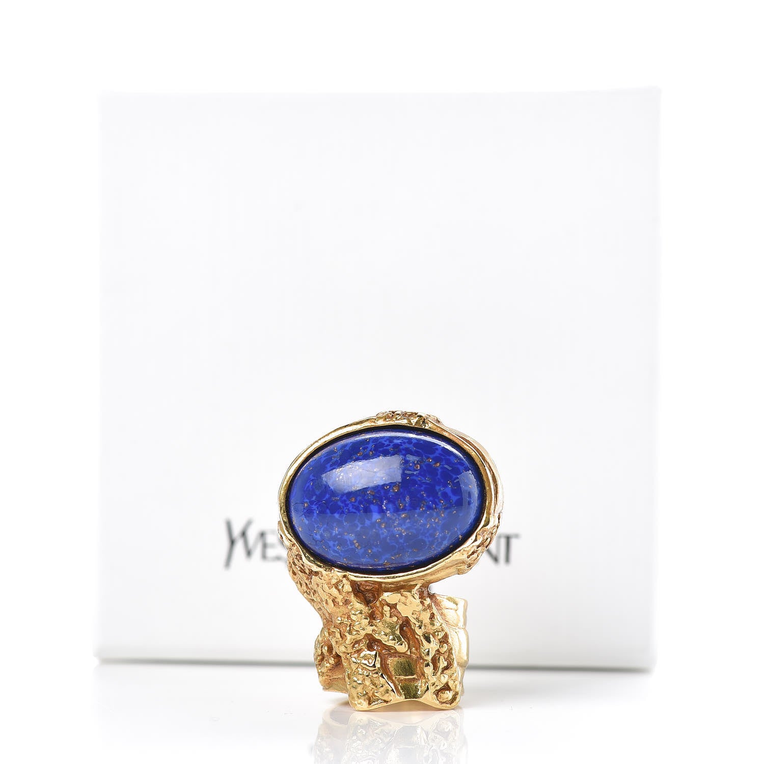 Saint Laurent Glass Cabochon Arty Ovale Ring 4 Gold Lapis 5 of 5