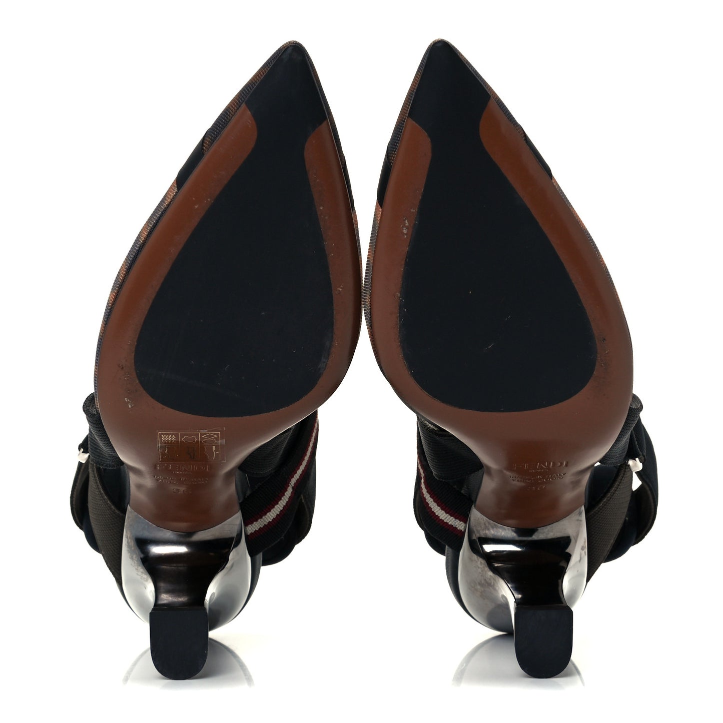 Technical Mesh FF Colibri 85mm Slingback Pumps 36 Tobacco Moro Bordeaux Black Militare