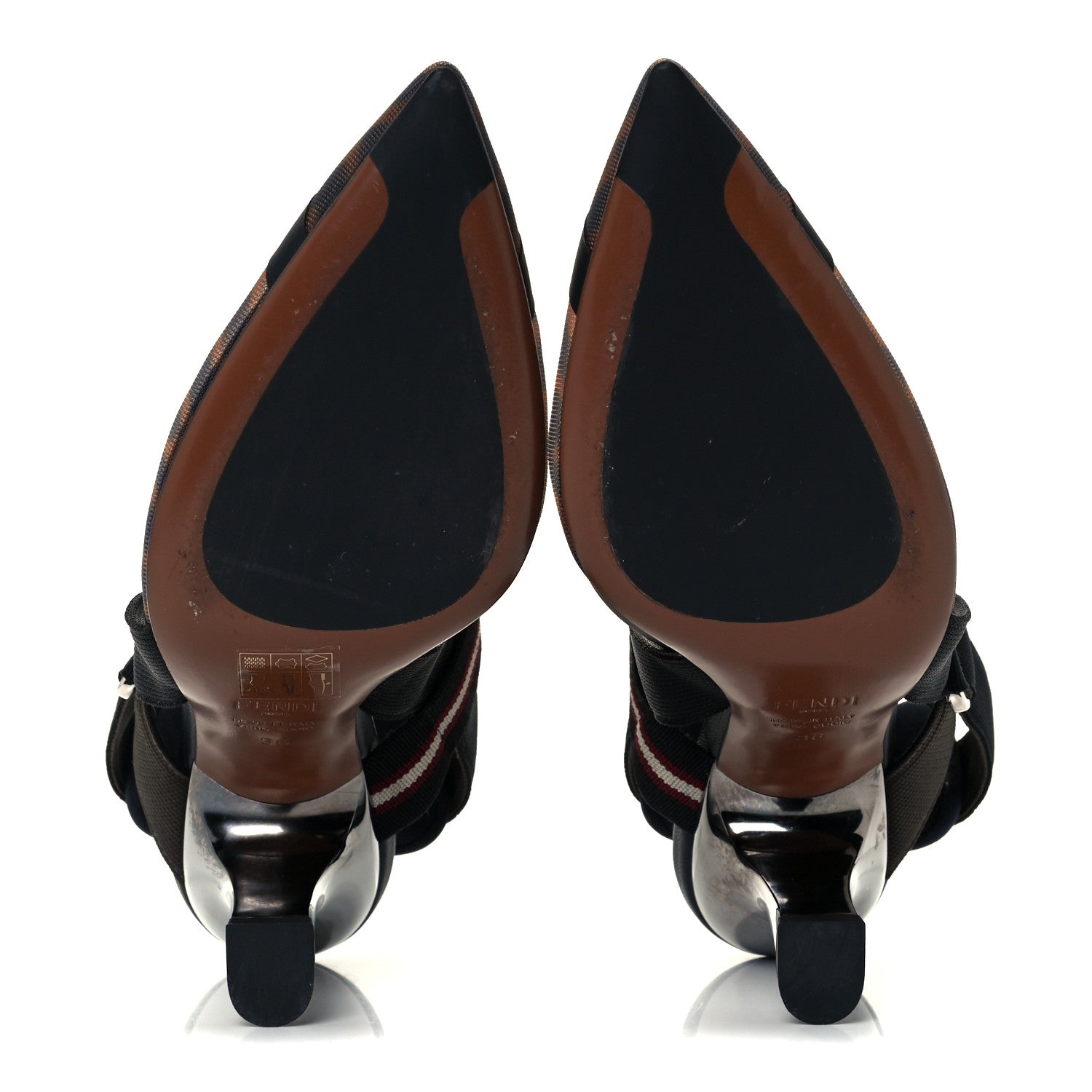 Fendi Technical Mesh FF Colibri 85mm Slingback Pumps 36 Tobacco Moro Bordeaux Black Militare 7 of 10
