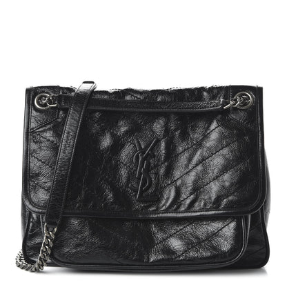 Saint Laurent Crinkled Calfskin Matelasse Monogram Medium Niki Chain Satchel Black 1 of 9