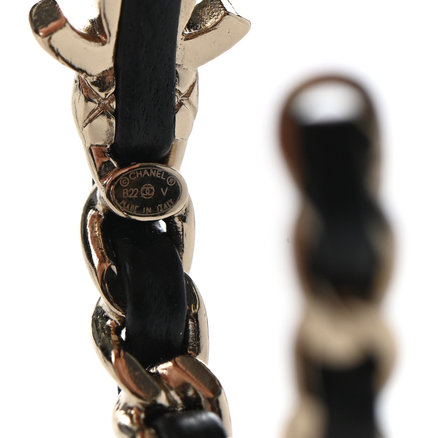 Chanel Metal Lambskin Quilted CC Turnlock Chain Hoop Earrings Gold Black 4 of 5
