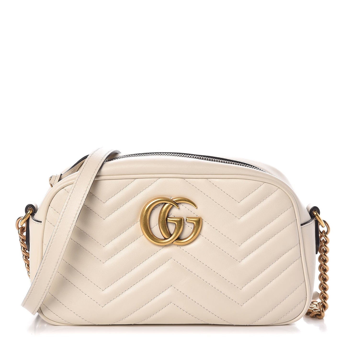 Calfskin Matelasse Small GG Marmont Chain Shoulder Bag White