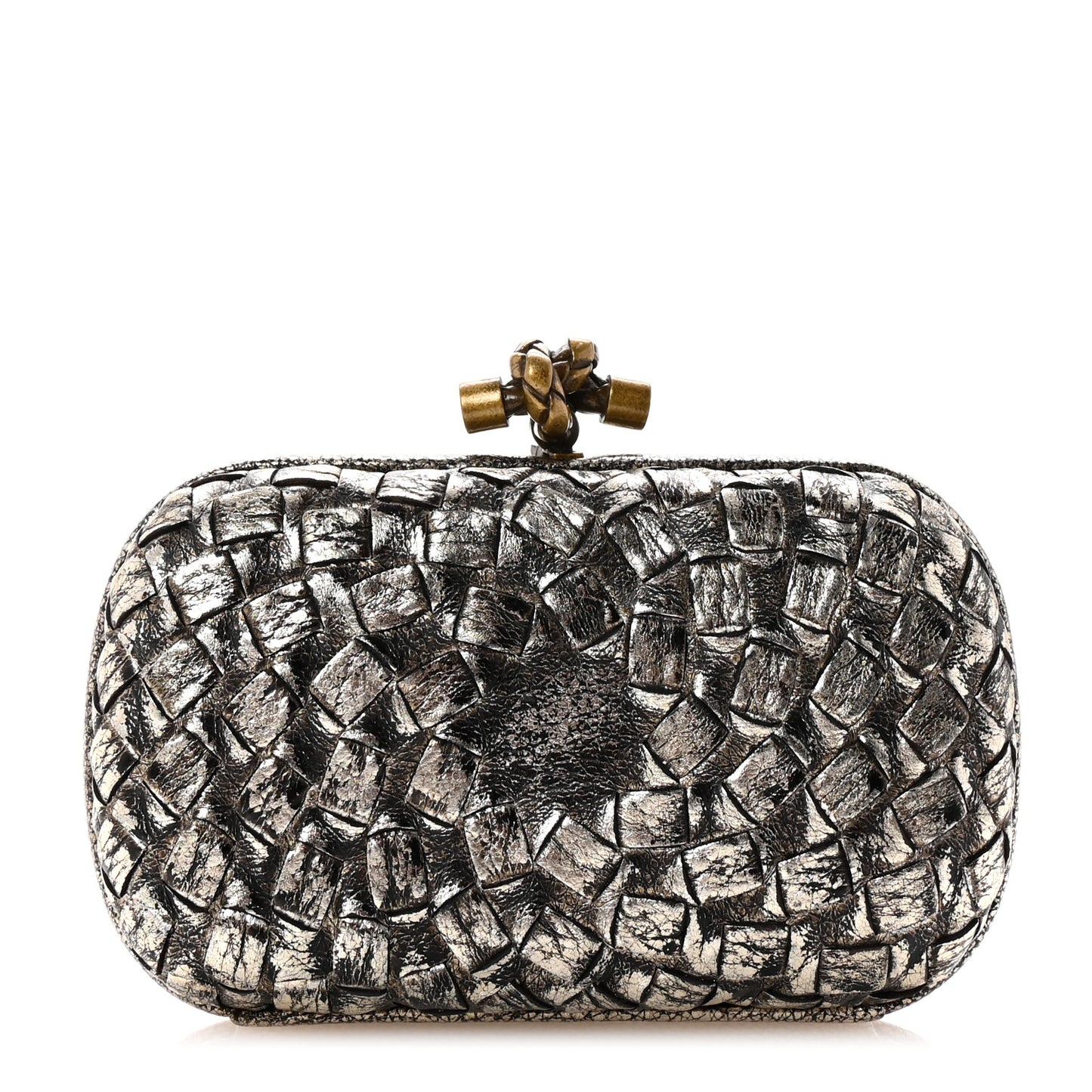Metallic Intrecciato Woven Knot Clutch Gold Black