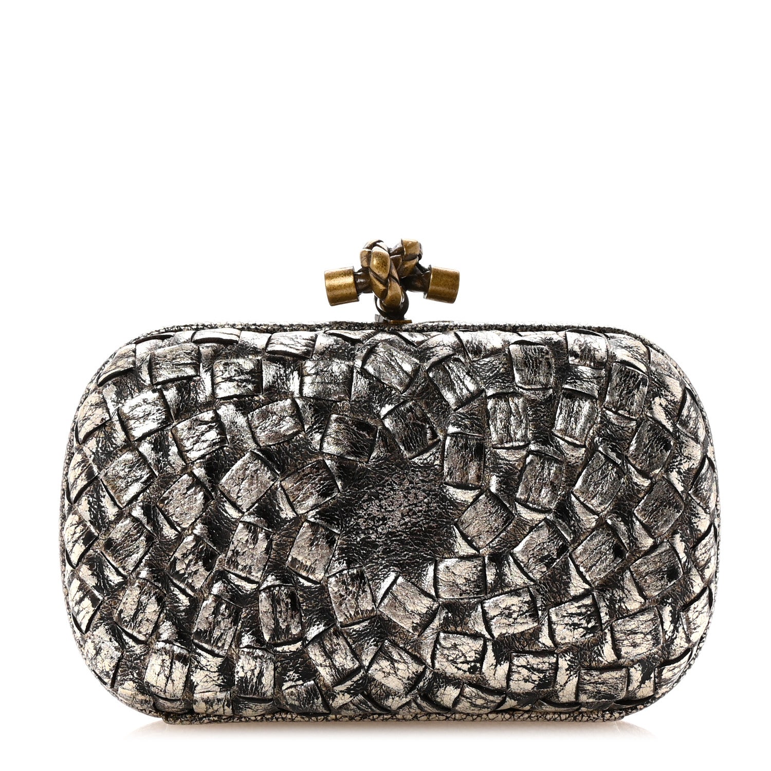 Bottega Veneta Metallic Intrecciato Woven Knot Clutch Gold Black 1 of 6