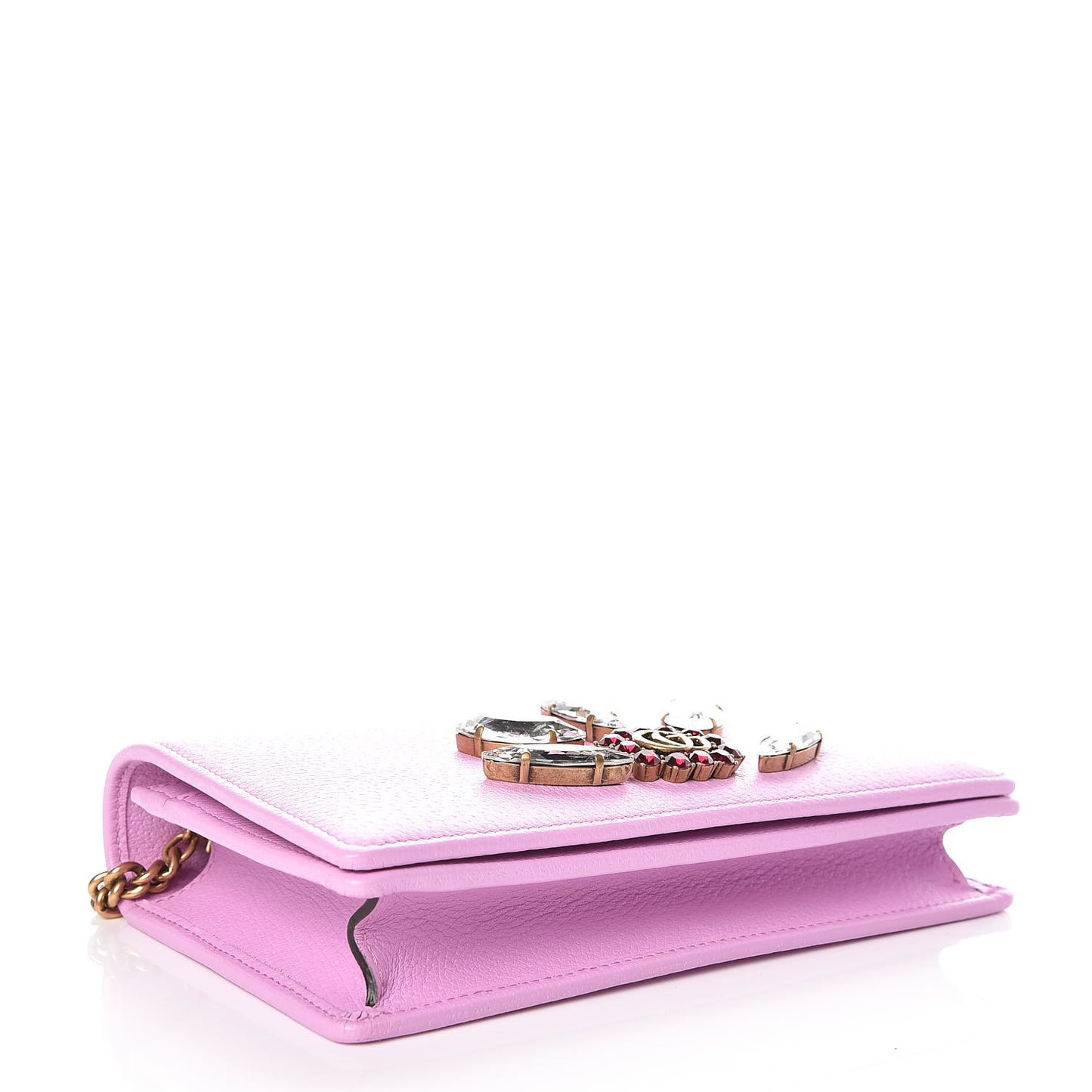 Calfskin Marquise Crystals Mini GG Chain Wallet Malva