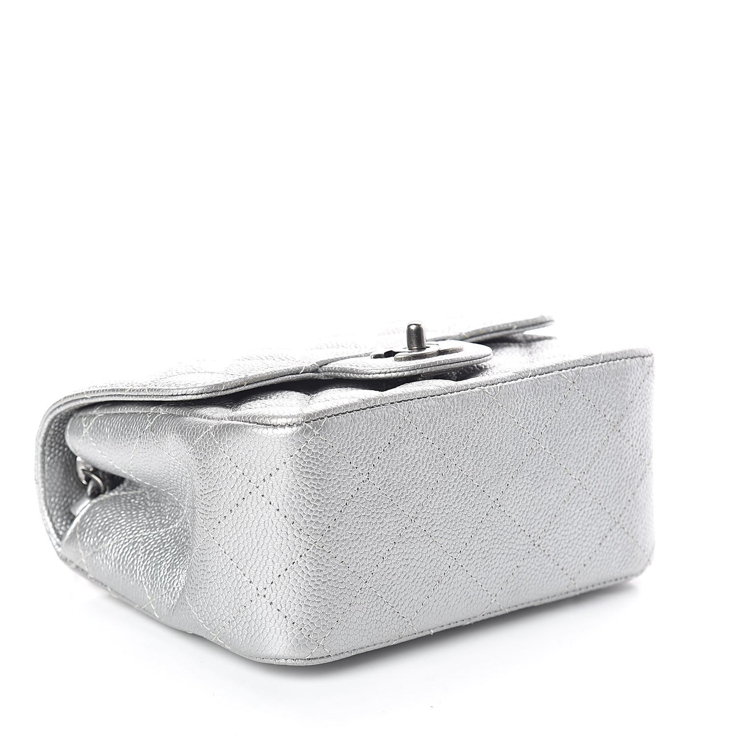Metallic Caviar Quilted Mini Square Flap Silver