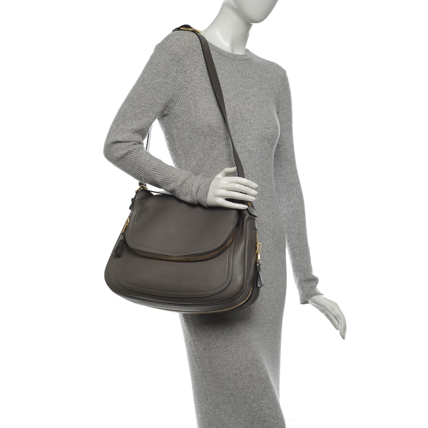 Tom Ford Pebbled Calfskin Large Jennifer Graphite 2 of 7