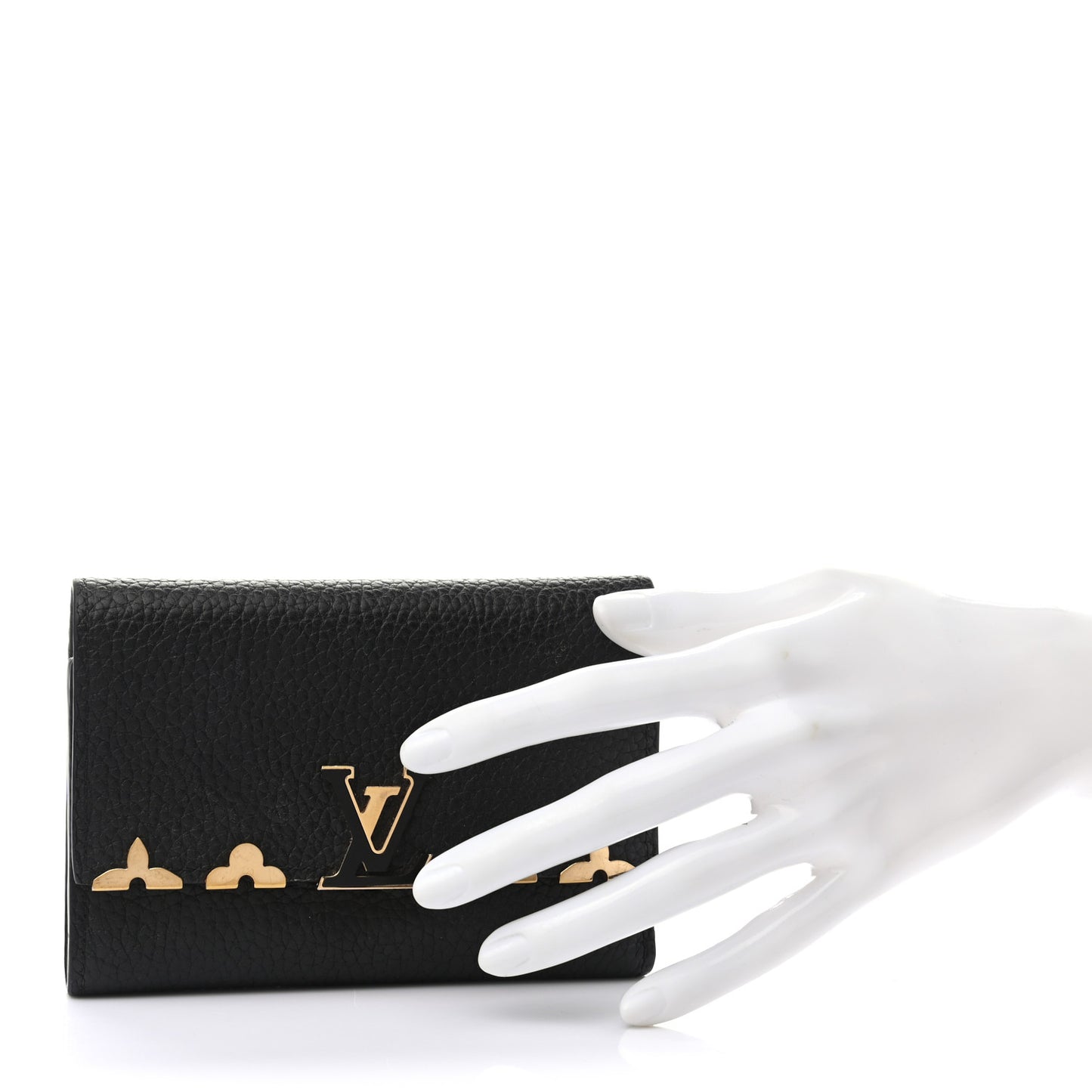 Taurillon Embellished Capucines Compact Wallet Black