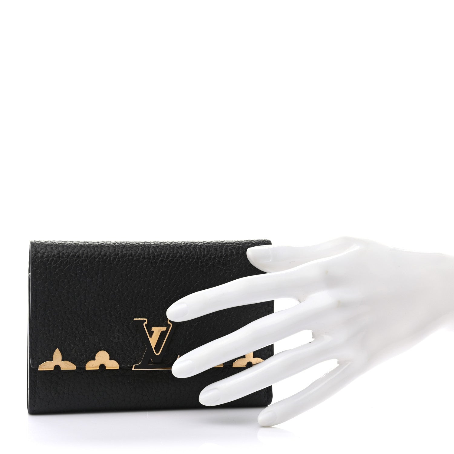 Louis Vuitton Taurillon Embellished Capucines Compact Wallet Black 4 of 7