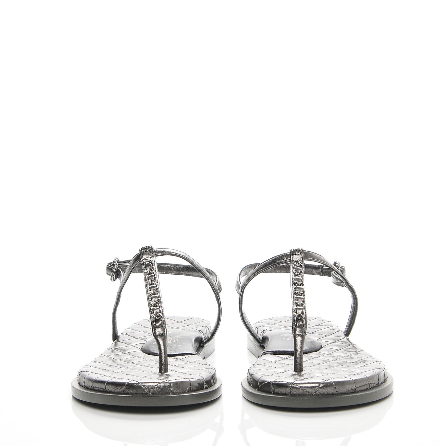 Iridescent Lambskin Chain Thong Sandals 41 Dark Silver