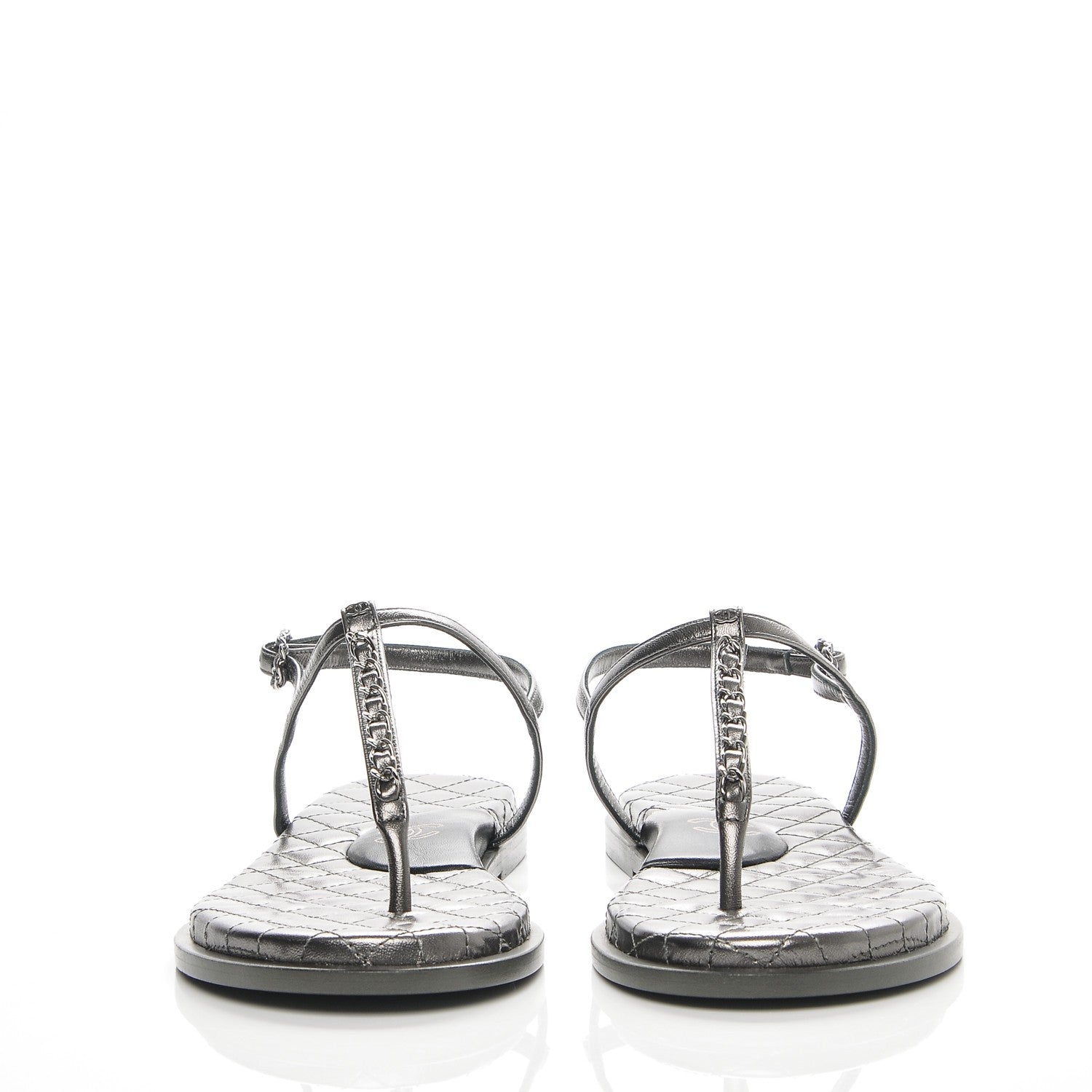 Chanel Iridescent Lambskin Chain Thong Sandals 41 Dark Silver 3 of 8