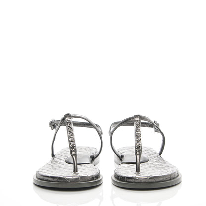 Chanel Iridescent Lambskin Chain Thong Sandals 41 Dark Silver 3 of 8