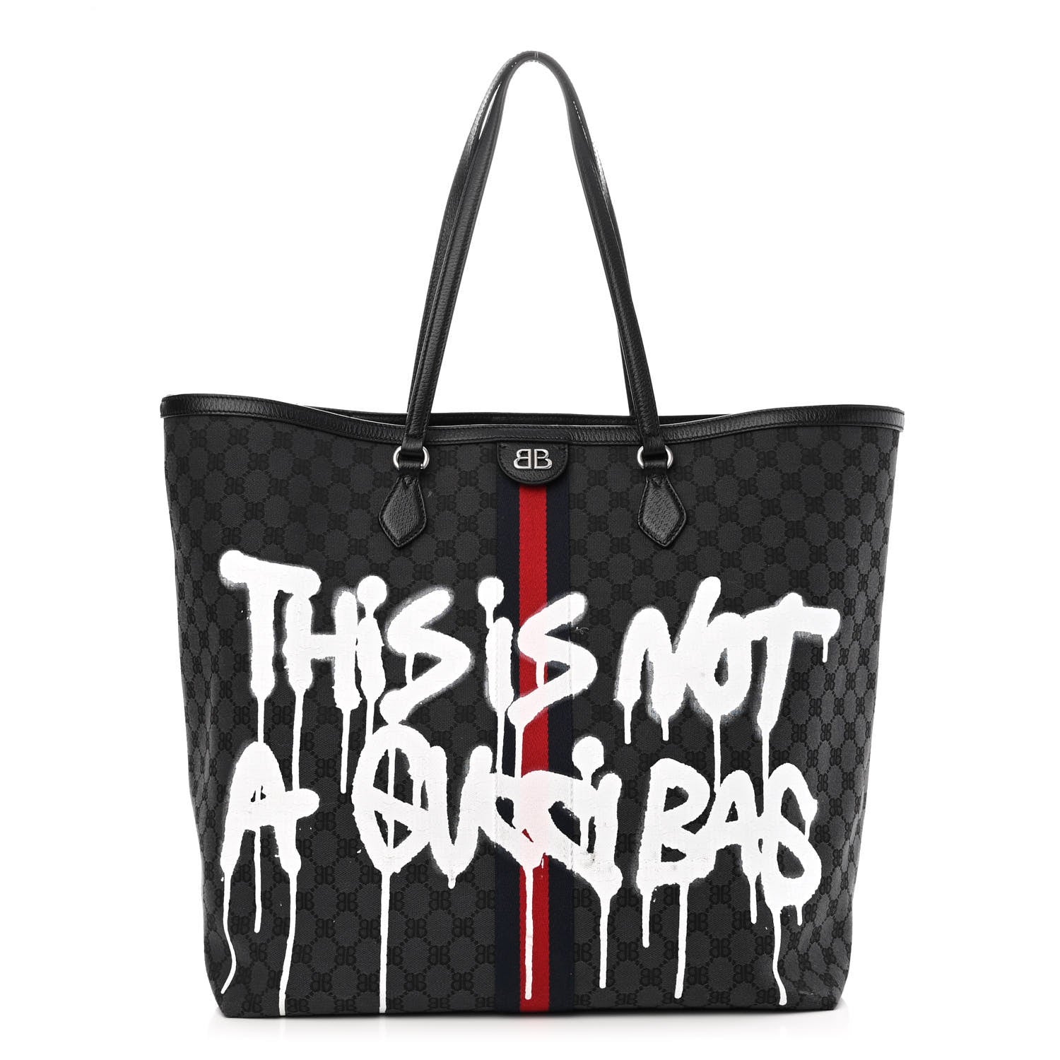 Gucci X BALENCIAGA BB Monogram Web Graffiti Large Ophidia Shopping Tote Black 1 of 13