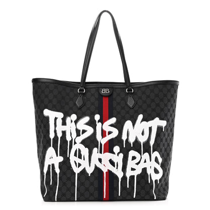 Gucci X BALENCIAGA BB Monogram Web Graffiti Large Ophidia Shopping Tote Black 1 of 13
