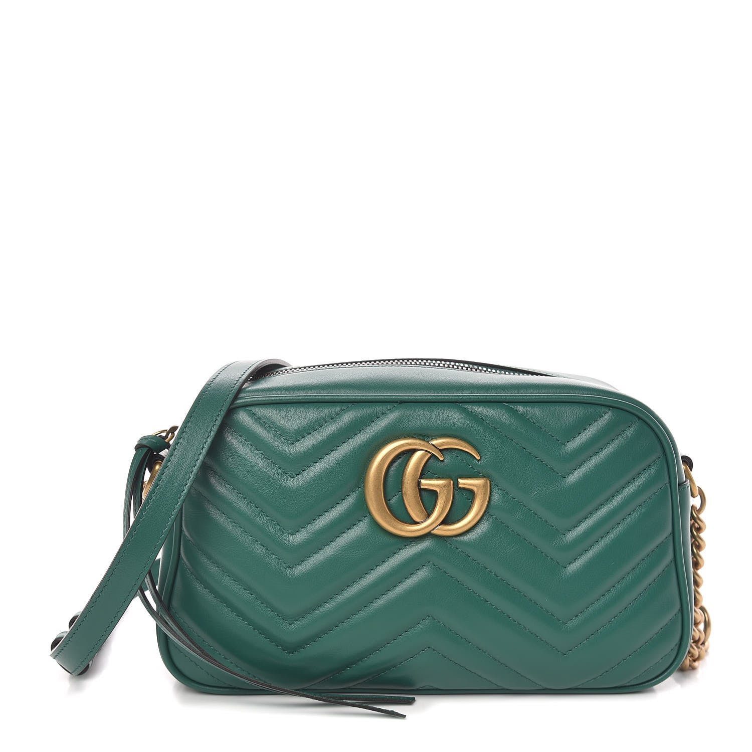 Gucci Calfskin Matelasse Small GG Marmont Chain Shoulder Bag Emerald Green 1 of 10