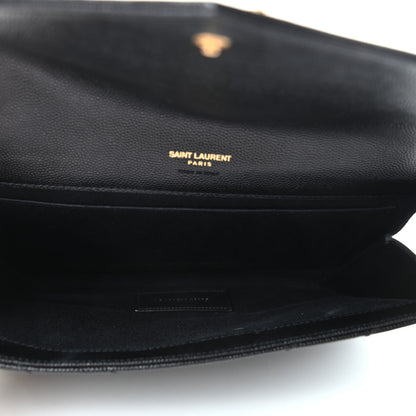 Saint Laurent Grain De Poudre Matelasse Chevron Monogram Envelope Clutch Black 5 of 6