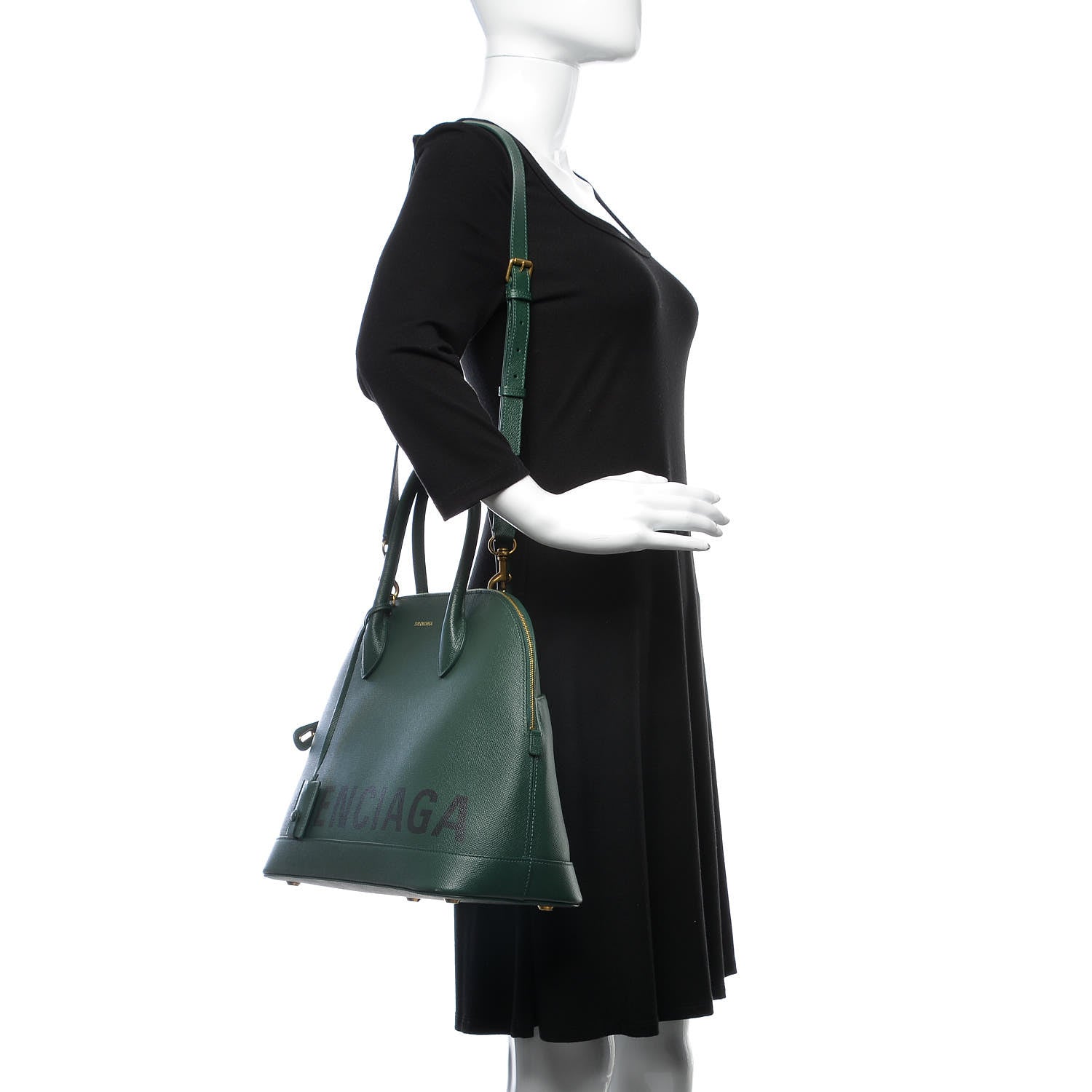 Balenciaga Signature Grained Calfskin Logo M Ville Top Handle Bag Vert Malachite 2 of 7