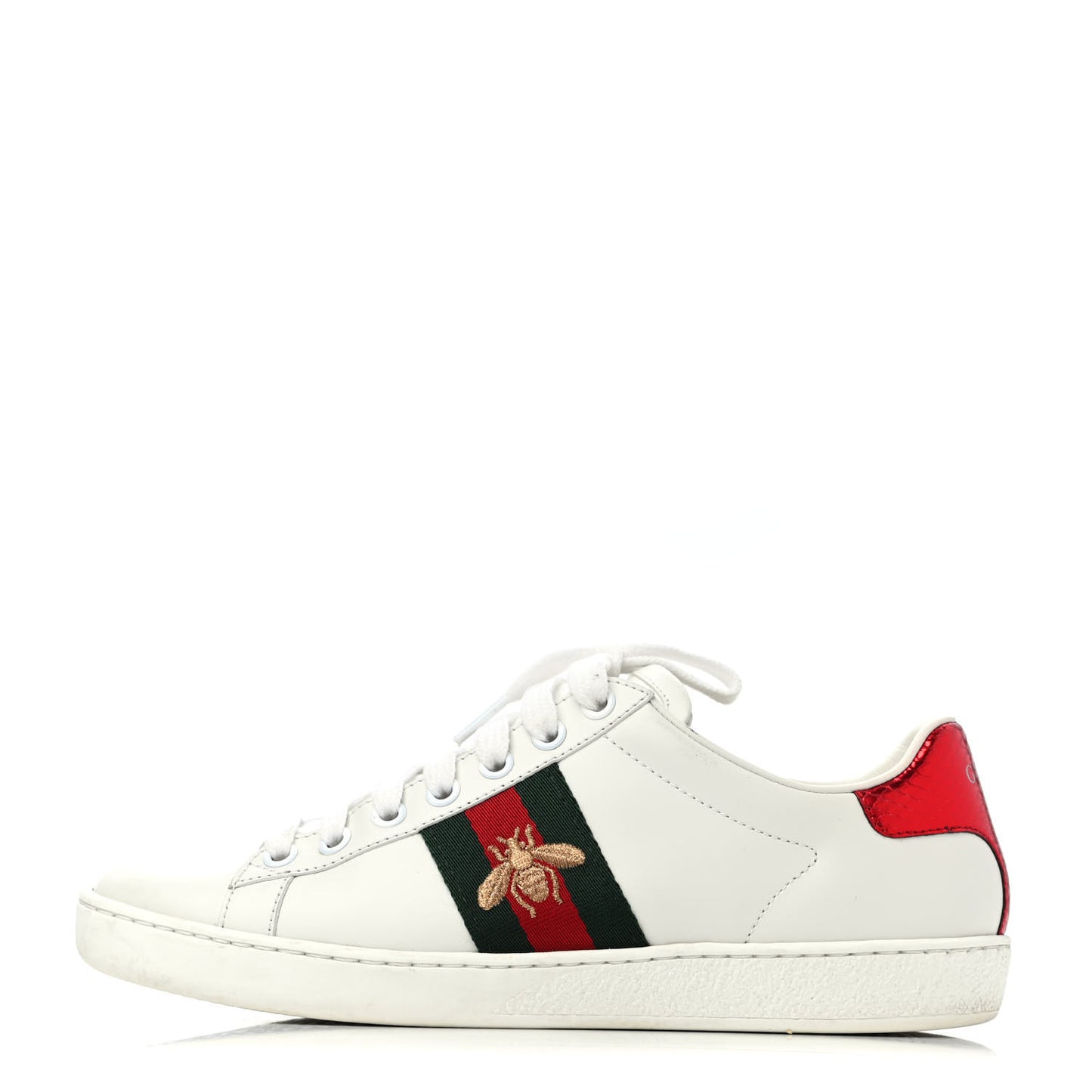 Calfskin Ayers Bee Embroidered Womens Ace Sneakers 35 White Green