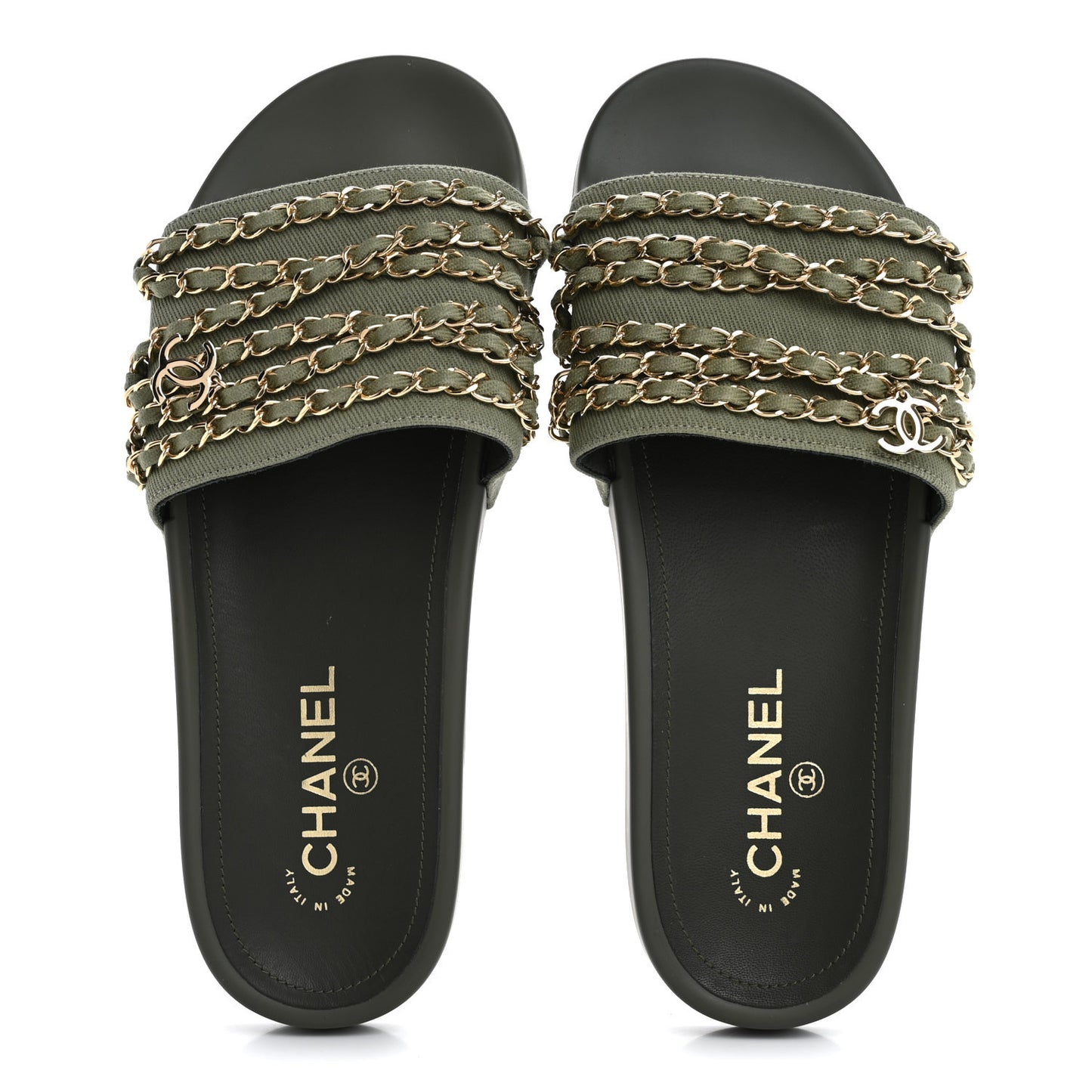 Canvas Chain Flat Sandals 40 Khaki