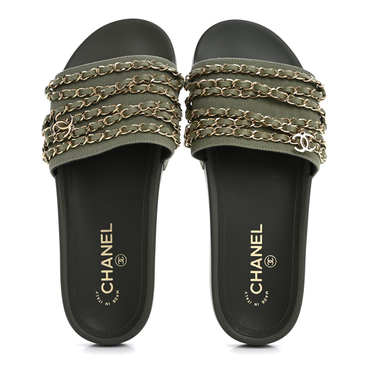 Chanel Canvas Chain Flat Sandals 40 Khaki 2 of 14