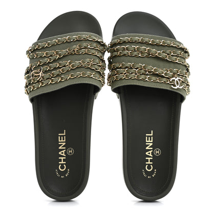 Chanel Canvas Chain Flat Sandals 40 Khaki 2 of 14