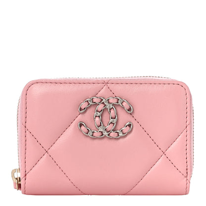 Chanel Lambskin Quilted Chanel 19 Zip Around Coin Purse Wallet Light Pink 1 of 11