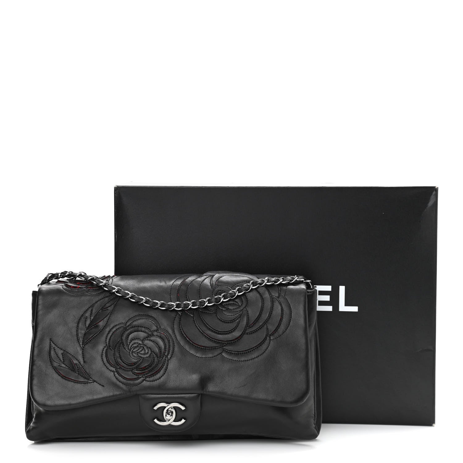 Chanel Lambskin Tweed Maxi Camellia Petals Flap Black 11 of 11